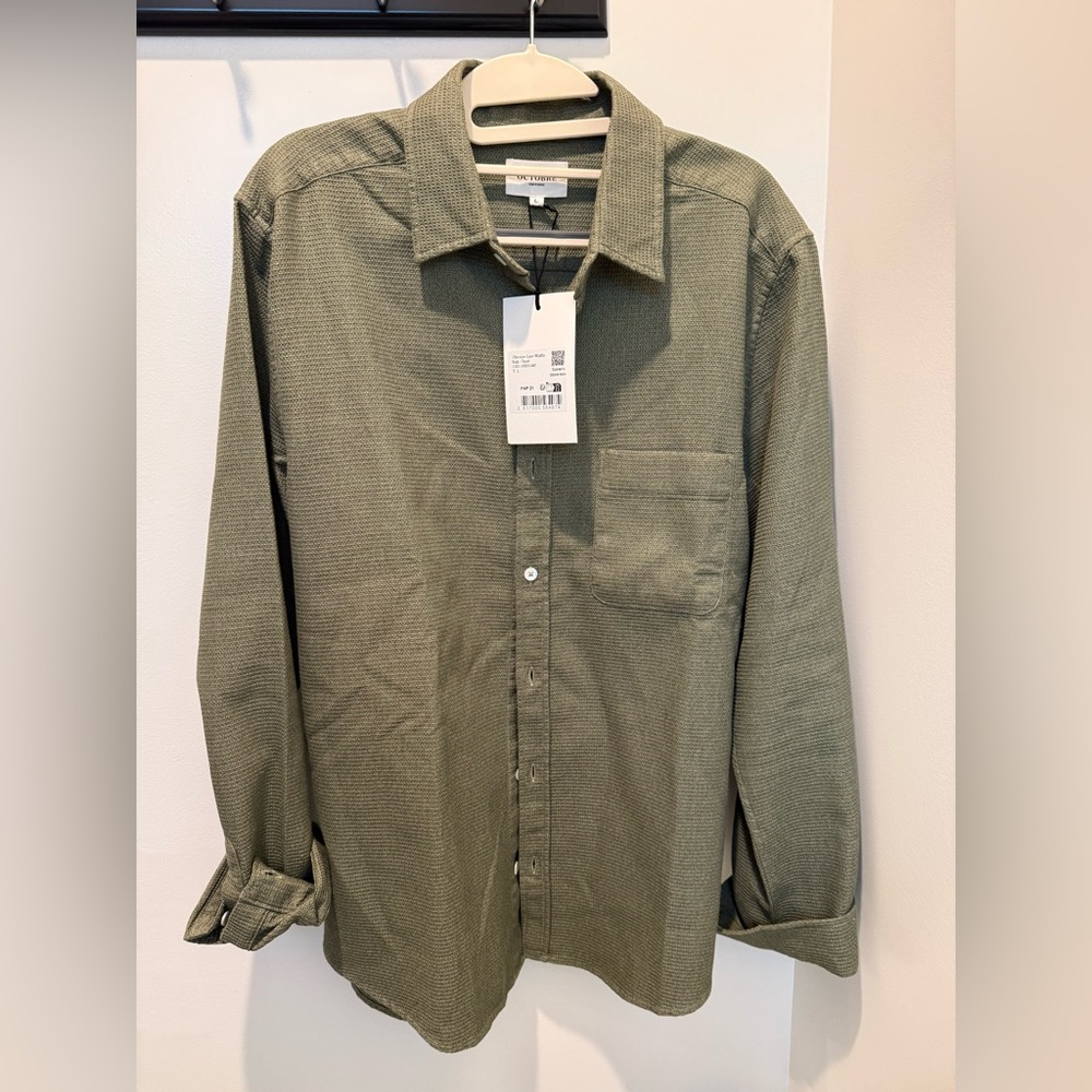 NWT Octobre-Editions Lars Waffle Shirt in Mottled Khaki (L) - Picture 3 of 5